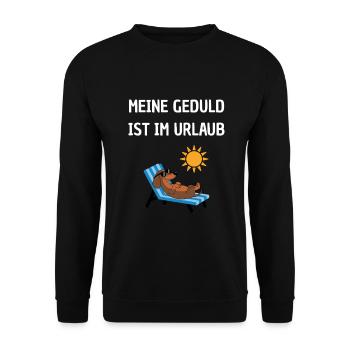 Geduld im Urlaub mit Hund am Strand - Unisex Pullover - Schwarz - Vorne - Alina (178cm) & Michal (187cm)
