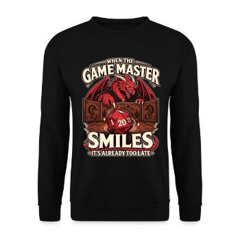 Game Master Smiles – D20 Drache RPG Humor - Unisex Pullover - Schwarz - Vorne - Alina (178cm) & Michal (187cm)