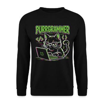 Purrgrammer – Programmierer Katze Coding Humor - Unisex Pullover - Schwarz - Vorne - Alina (178cm) & Michal (187cm)