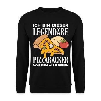 Legendärer Pizzabäcker Pizza Spruch - Unisex Pullover - Schwarz - Vorne - Alina (178cm) & Michal (187cm)
