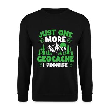 Nur noch ein Geocache, ich verspreche – Geocacher-Humor - Unisex Pullover - Schwarz - Vorne - Alina (178cm) & Michal (187cm)