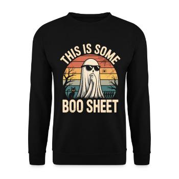 This Is Some Boo Sheet Funny Ghost Halloween - Unisex Pullover - Schwarz - Vorne - Alina (178cm) & Michal (187cm)