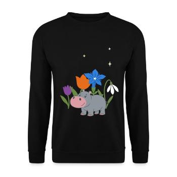 Flusspferd Blumen Kinder Geschenkidee Tierfreunde - Unisex Pullover - Schwarz - Vorne - Alina (178cm) & Michal (187cm)