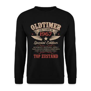 59. Geburtstag Geschenk Oldtimer Oktober 1967 - Unisex Pullover - Schwarz - Vorne - Alina (178cm) & Michal (187cm)