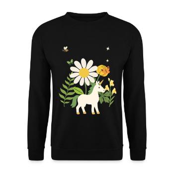 Einhorn Blumen Kinder fantasievoll Fantasie - Unisex Pullover - Schwarz - Vorne - Alina (178cm) & Michal (187cm)