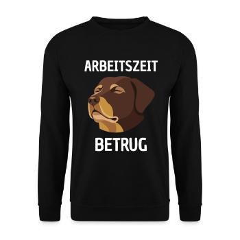 Arbeitszeit Betrug Hundesatire - Unisex Pullover - Schwarz - Vorne - Alina (178cm) & Michal (187cm)