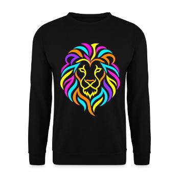 Löwe – Bunte Neon-Grafik - Unisex Pullover - Schwarz - Vorne - Alina (178cm) & Michal (187cm)