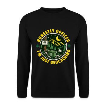 Ehrlich gesagt, Officer, ich geocache nur – Geocacher - Unisex Pullover - Schwarz - Vorne - Alina (178cm) & Michal (187cm)