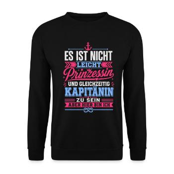 Lustiger Spruch Kapitänin - Unisex Pullover - Schwarz - Vorne - Alina (178cm) & Michal (187cm)