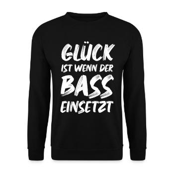 Glück ist wenn der Bass einsetzt Musik Sprüche - Unisex Pullover - Schwarz - Vorne - Alina (178cm) & Michal (187cm)