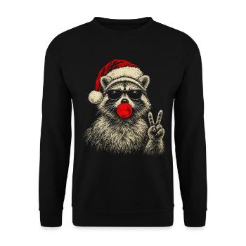 Waschbär Weihnachten Weihnachtsmann Sonnenbrille - Unisex Pullover - Schwarz - Vorne - Alina (178cm) & Michal (187cm)