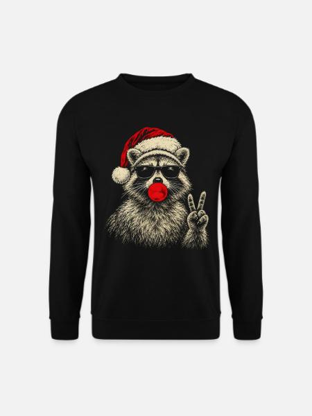 Waschbär Weihnachten Weihnachtsmann Sonnenbrille - Unisex Pullover - Schwarz