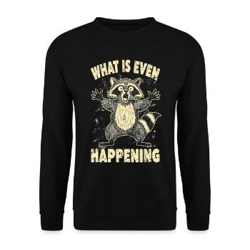 Waschbär, What is Even Happening - Unisex Pullover - Schwarz - Vorne - Alina (178cm) & Michal (187cm)