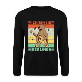 Berliner Bär Gitarre Vintage - Ich bin ein Berline - Unisex Pullover - Schwarz - Vorne - Alina (178cm) & Michal (187cm)