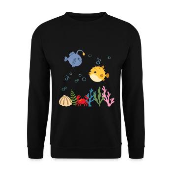 Seeteufel Unterwasser Kinder Kugelfisch - Unisex Pullover - Schwarz - Vorne - Alina (178cm) & Michal (187cm)