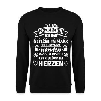 Ich bin Erzieherin ich habe Glitzer im Haar Spruch - Unisex Pullover - Schwarz - Vorne - Alina (178cm) & Michal (187cm)