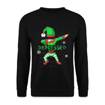 Depressive Elfenfamilie passt zu Weihnachten Humorvoll - Unisex Pullover - Schwarz - Vorne - Alina (178cm) & Michal (187cm)