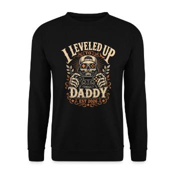 Leveled up to Daddy Vintage Spruch - Unisex Pullover - Schwarz - Vorne - Alina (178cm) & Michal (187cm)