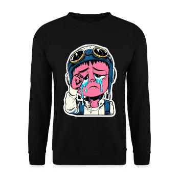 Feuchter Pilotenaufkleber - Unisex Pullover - Schwarz - Vorne - Alina (178cm) & Michal (187cm)