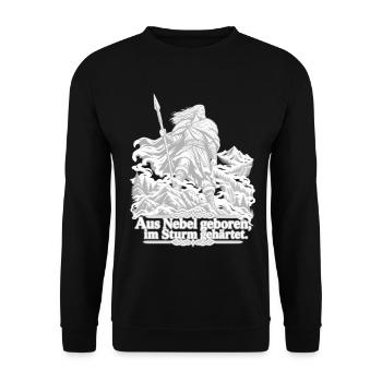 Sturmgeborener Krieger im Schneeschatten - Unisex Pullover - Schwarz - Vorne - Alina (178cm) & Michal (187cm)