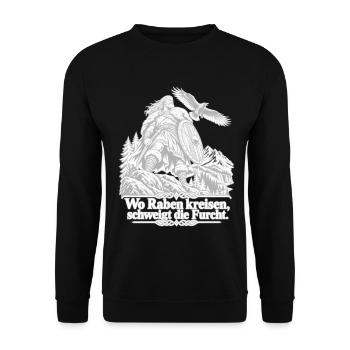 Viking Kämpfer mit Rabenruf - Unisex Pullover - Schwarz - Vorne - Alina (178cm) & Michal (187cm)