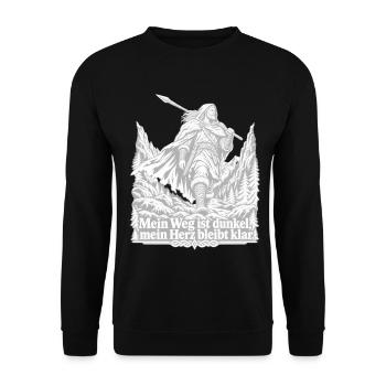 Krieger - Dunkler Pfad, klares Herz - Unisex Pullover - Schwarz - Vorne - Alina (178cm) & Michal (187cm)