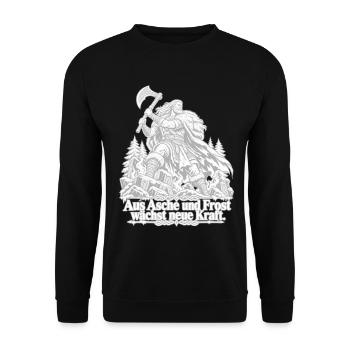 Wikinger Kampfgeist im Eiswald - Unisex Pullover - Schwarz - Vorne - Alina (178cm) & Michal (187cm)