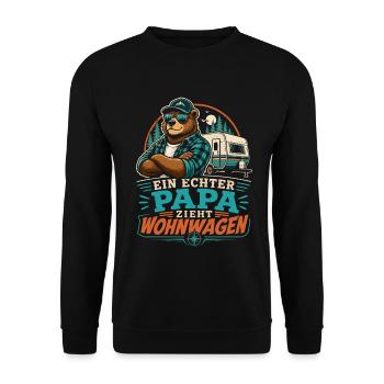 Ein echter Papa zieht Wohnwagen - Unisex Pullover - Schwarz - Vorne - Alina (178cm) & Michal (187cm)