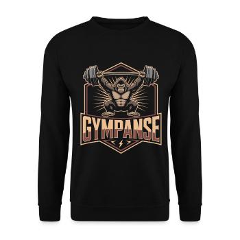 GYMPANSE Gewichtheber Bodybuilding - Unisex Pullover - Schwarz - Vorne - Alina (178cm) & Michal (187cm)