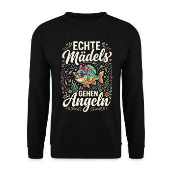 Echte Mädels Gehen Angeln - Unisex Pullover - Schwarz - Vorne - Alina (178cm) & Michal (187cm)