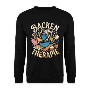 Backen ist meine Therapie | Herbst und Winter - Unisex Pullover - Schwarz - Vorne - Alina (178cm) & Michal (187cm)