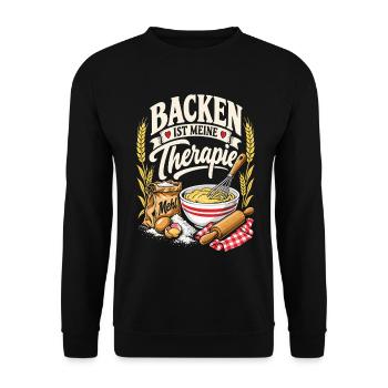 Backen ist meine Therapie | Herbst und Winter - Unisex Pullover - Schwarz - Vorne - Alina (178cm) & Michal (187cm)