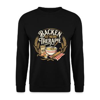 Backen ist meine Therapie | Herbst und Winter - Unisex Pullover - Schwarz - Vorne - Alina (178cm) & Michal (187cm)