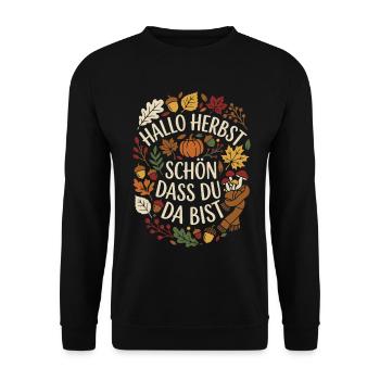 Hallo Herbst | Herbstzeit | Indian Summer - Unisex Pullover - Schwarz - Vorne - Alina (178cm) & Michal (187cm)