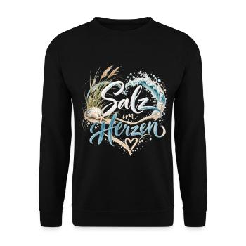 MeerLiebe Schriftzug am Strand - Unisex Pullover - Schwarz - Vorne - Alina (178cm) & Michal (187cm)