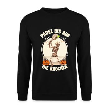Lustiges Padel Skelett Halloween - Unisex Pullover - Schwarz - Vorne - Alina (178cm) & Michal (187cm)