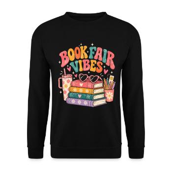 Buchmesse-Vibes Retro-Leseliebhaber - Unisex Pullover - Schwarz - Vorne - Alina (178cm) & Michal (187cm)