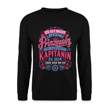 Lustiger Spruch Kapitänin Anker - Unisex Pullover - Schwarz - Vorne - Alina (178cm) & Michal (187cm)