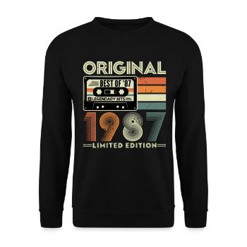 Original 1987 Jahrgang Vintage Geburtstag Retro - Unisex Pullover - Schwarz - Vorne - Alina (178cm) & Michal (187cm)