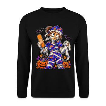 Halloween-Mummy Krankenschwester - Unisex Pullover - Schwarz - Vorne - Alina (178cm) & Michal (187cm)