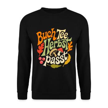 Buch Tee Herbst - passt - Unisex Pullover - Schwarz - Vorne - Alina (178cm) & Michal (187cm)