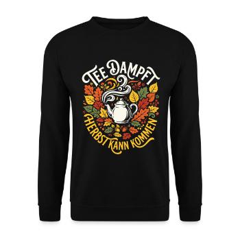 Tee dampft Herbst kann kommen - Herbstzeit - Unisex Pullover - Schwarz - Vorne - Alina (178cm) & Michal (187cm)
