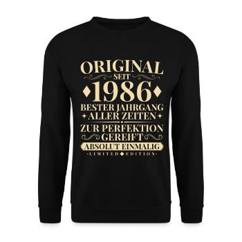 Original seit 1986 Jahrgang Absolut Einmalig - Unisex Pullover - Schwarz - Vorne - Alina (178cm) & Michal (187cm)
