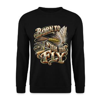 Fliegenfischen Fliegenangler - Unisex Pullover - Schwarz - Vorne - Alina (178cm) & Michal (187cm)