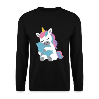 Einhorn fantasievoll Fabelwesen Design Kissen - Unisex Pullover - Schwarz - Vorne - Alina (178cm) & Michal (187cm)