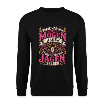 Jägerinnen Coole Mädchen Jagd - Unisex Pullover - Schwarz - Vorne - Alina (178cm) & Michal (187cm)