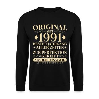 Original seit 1991 Jahrgang Absolut Einmalig - Unisex Pullover - Schwarz - Vorne - Alina (178cm) & Michal (187cm)