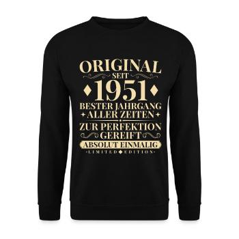 Original seit 1951 Jahrgang Absolut Einmalig - Unisex Pullover - Schwarz - Vorne - Alina (178cm) & Michal (187cm)