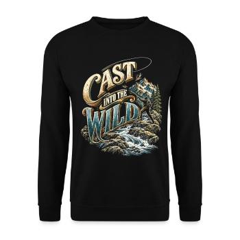 Fliegenfischen Fliegenangler Cast Into The Wild - Unisex Pullover - Schwarz - Vorne - Alina (178cm) & Michal (187cm)