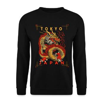 Japanischer Drache – Tokyo Japan Asia Design - Unisex Pullover - Schwarz - Vorne - Alina (178cm) & Michal (187cm)
